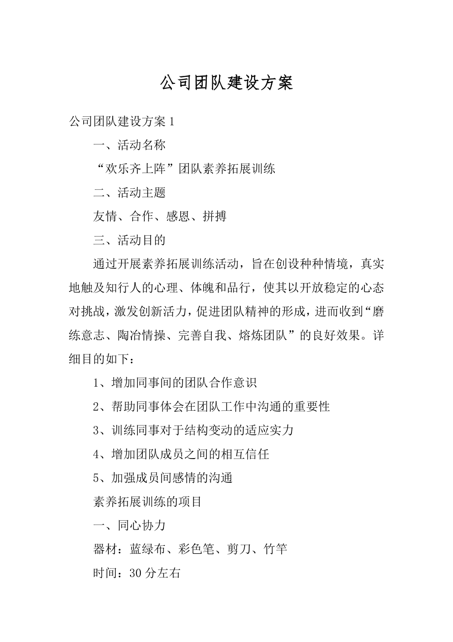 公司团队建设方案最新.docx_第1页