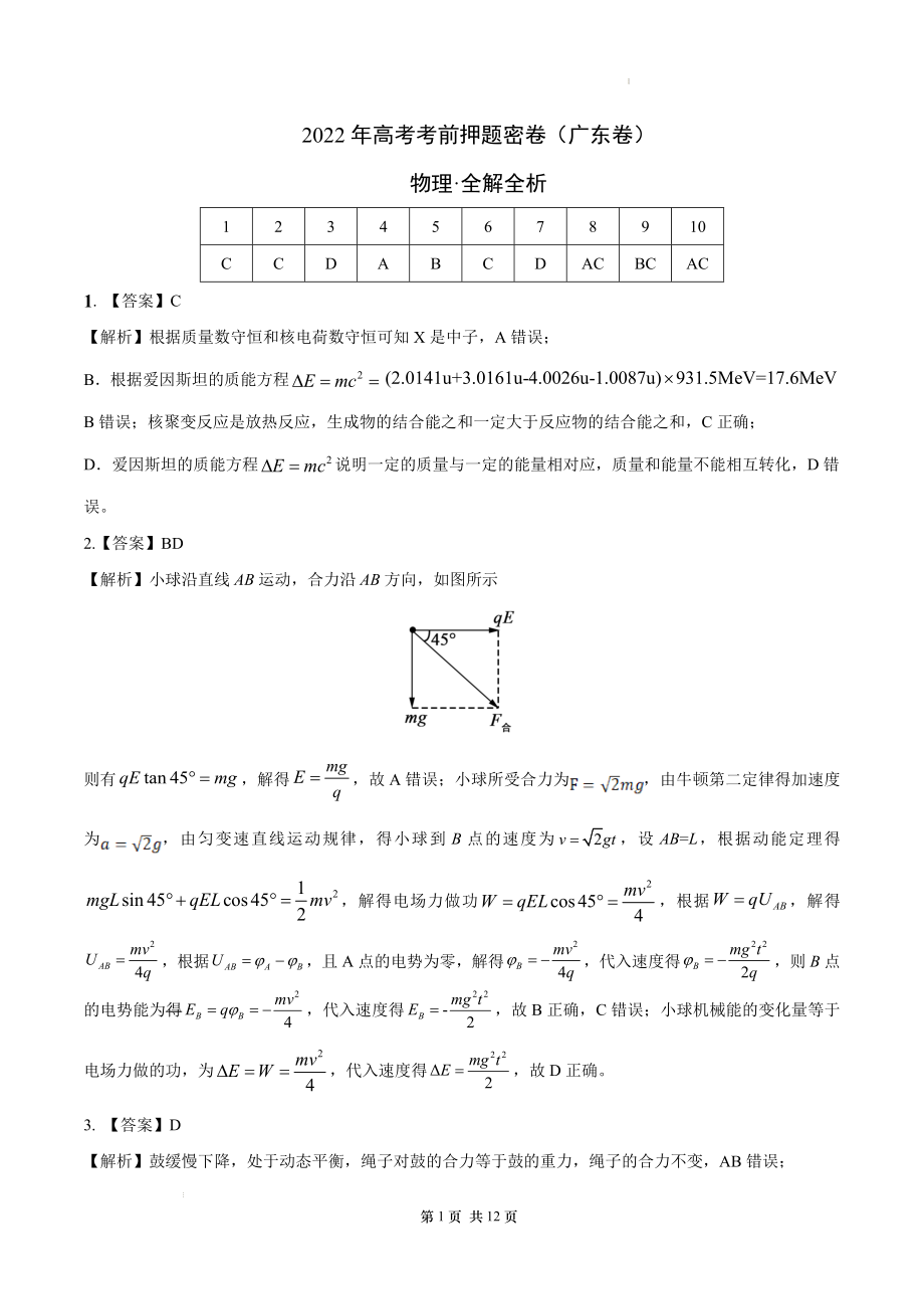 物理-2022年高考考前押题密卷（广东卷）（全解全析） .docx_第1页