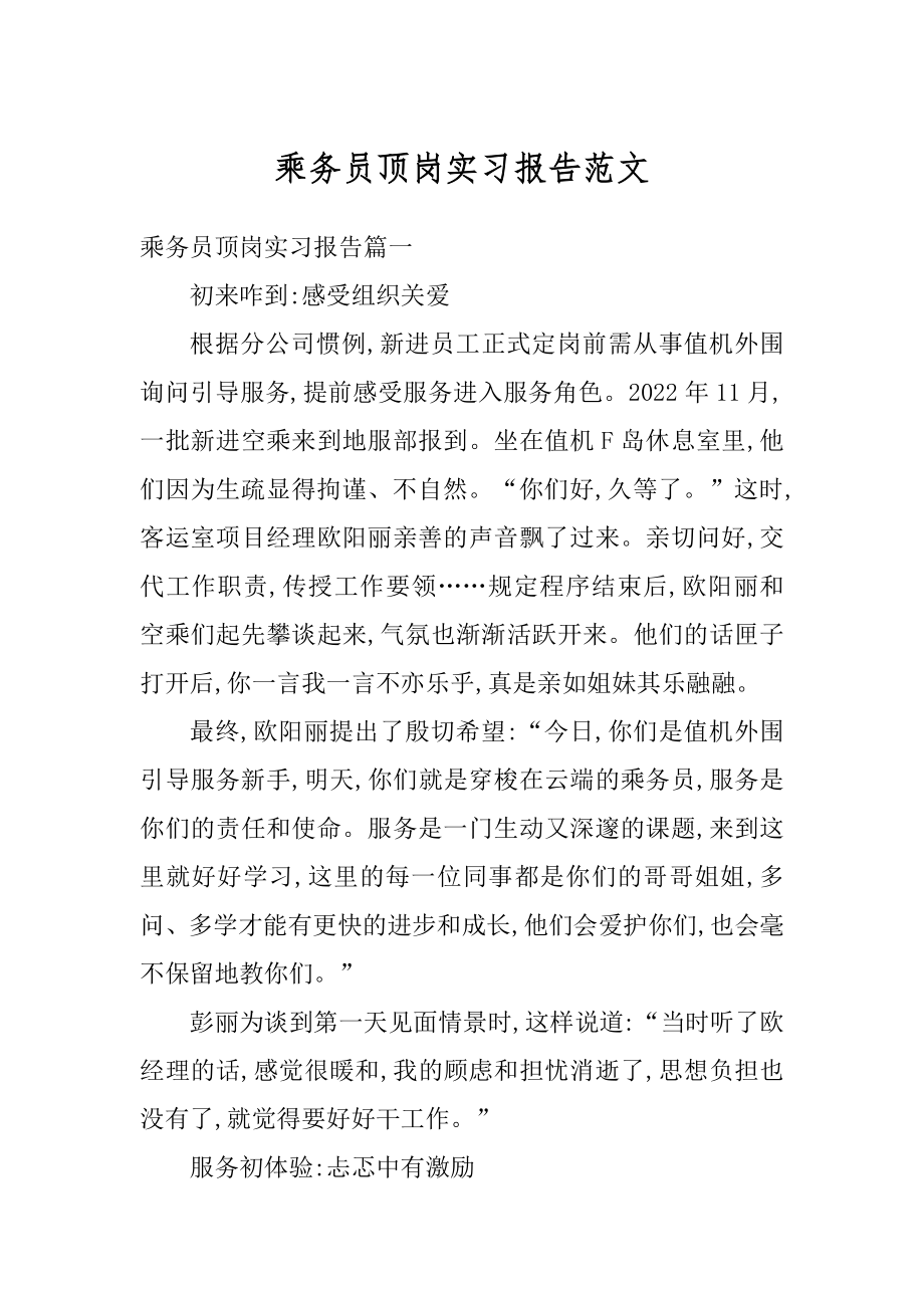 乘务员顶岗实习报告范文精编.docx_第1页