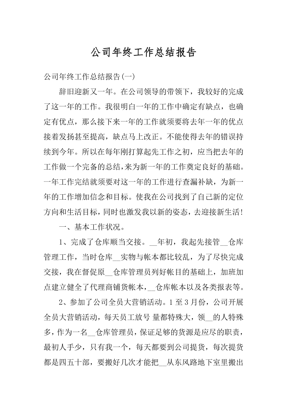 公司年终工作总结报告范例.docx_第1页