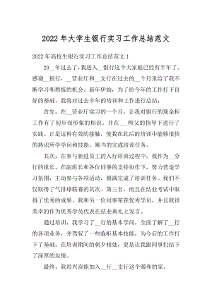 2022年大学生银行实习工作总结范文例文.docx