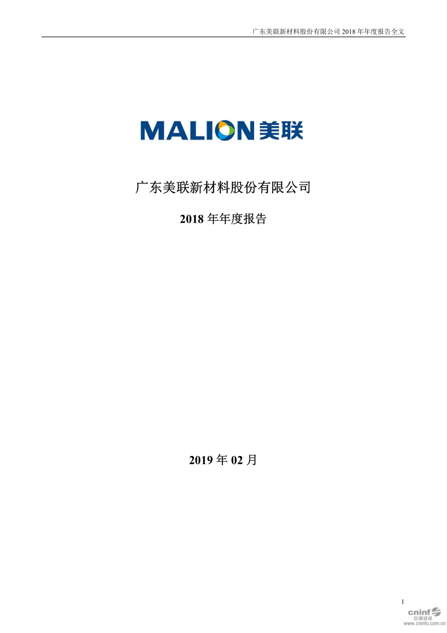 美联新材：2018年年度报告.PDF_第1页