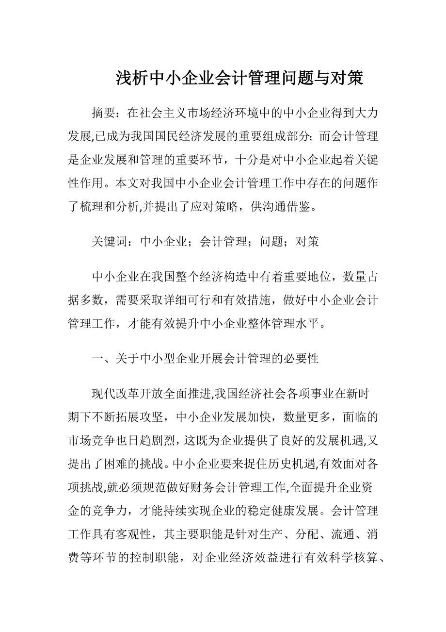 浅析中小企业会计管理问题与对策-精品文档.docx_第1页