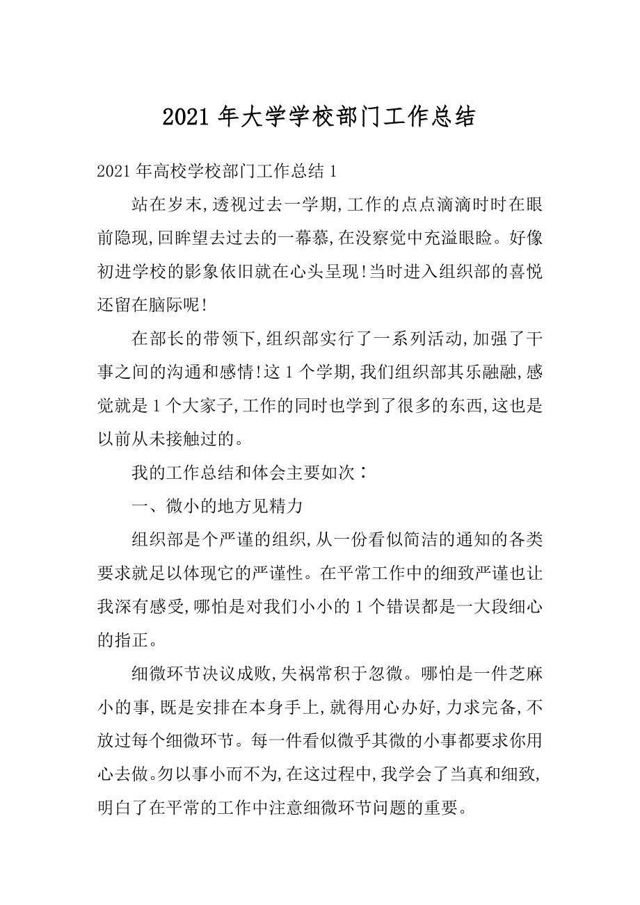 2021年大学学校部门工作总结优质.docx_第1页