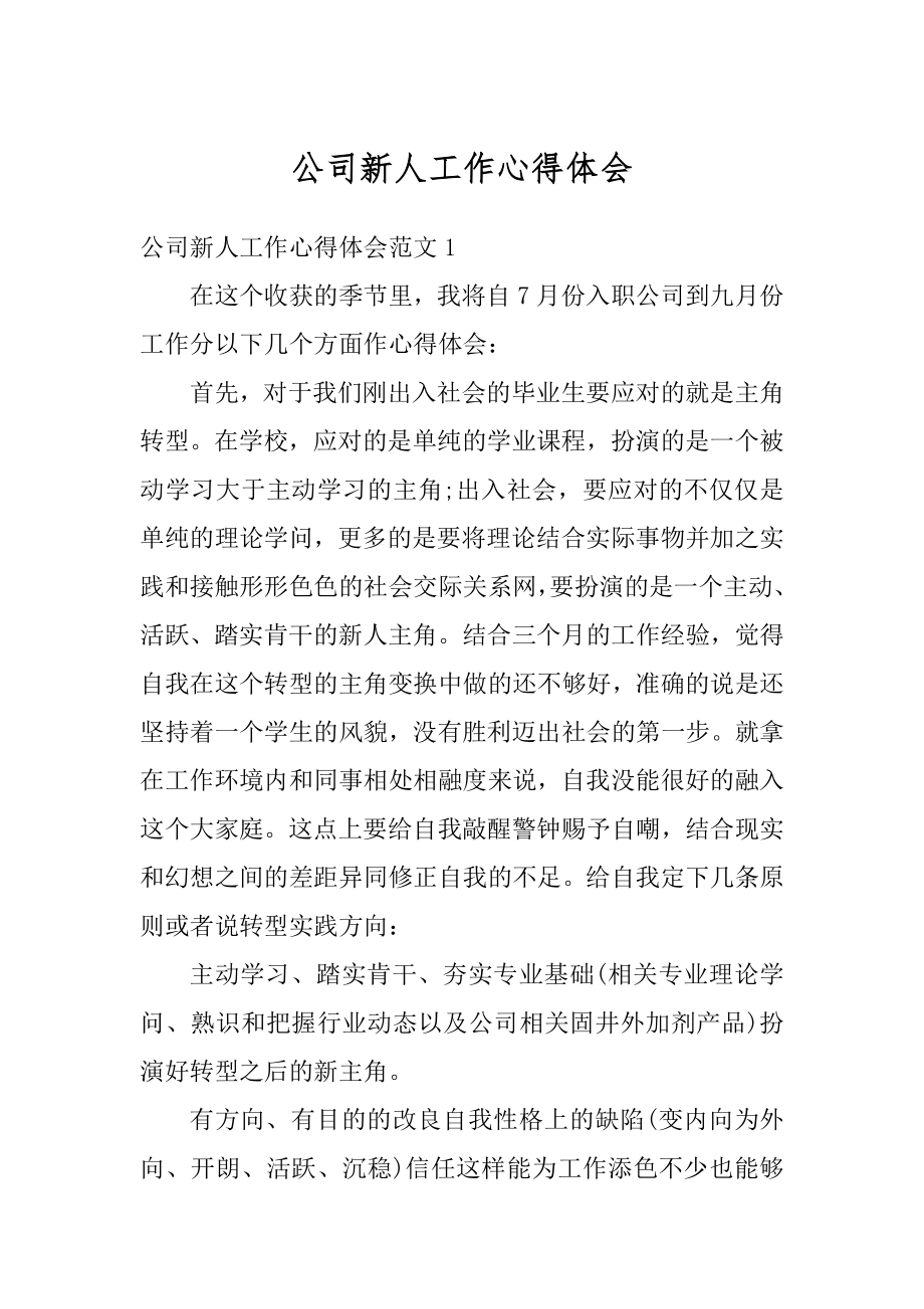 公司新人工作心得体会汇总.docx_第1页