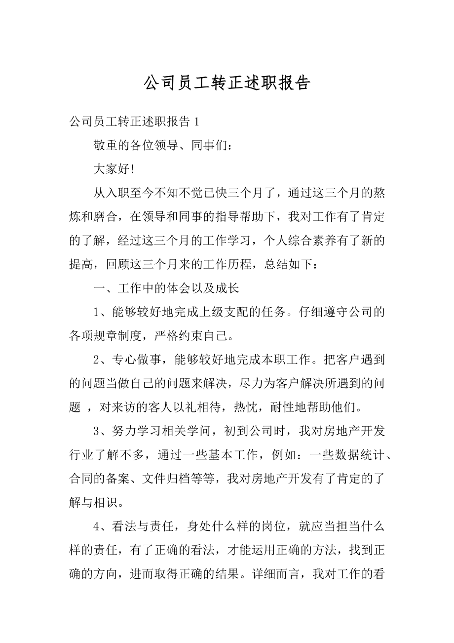 公司员工转正述职报告例文.docx_第1页