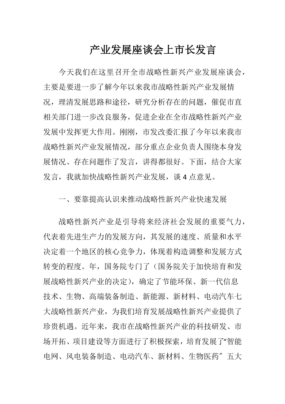 产业发展座谈会上市长发言.docx_第1页