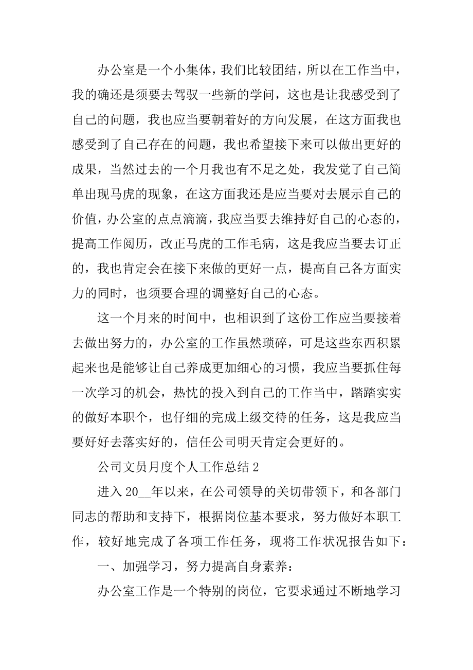 公司文员月度个人工作总结精编.docx_第2页