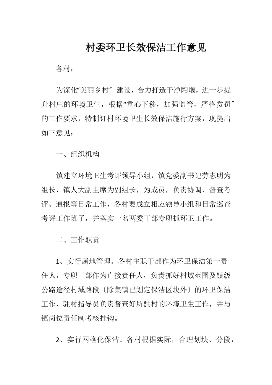 村委环卫长效保洁工作意见.docx_第1页