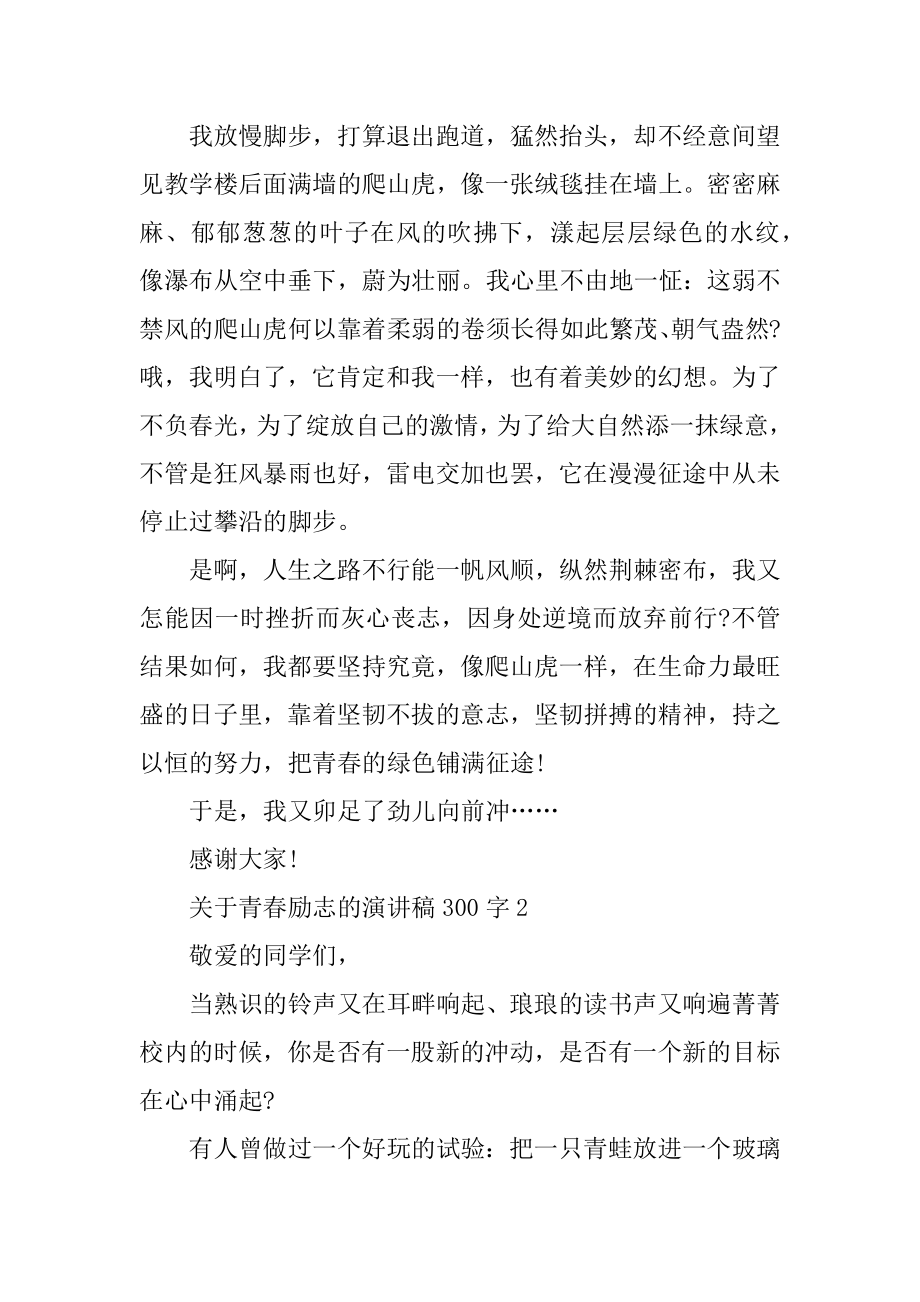 关于青春励志的演讲稿300字10篇范例.docx_第2页