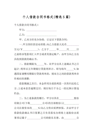 个人借款合同书格式优质.docx