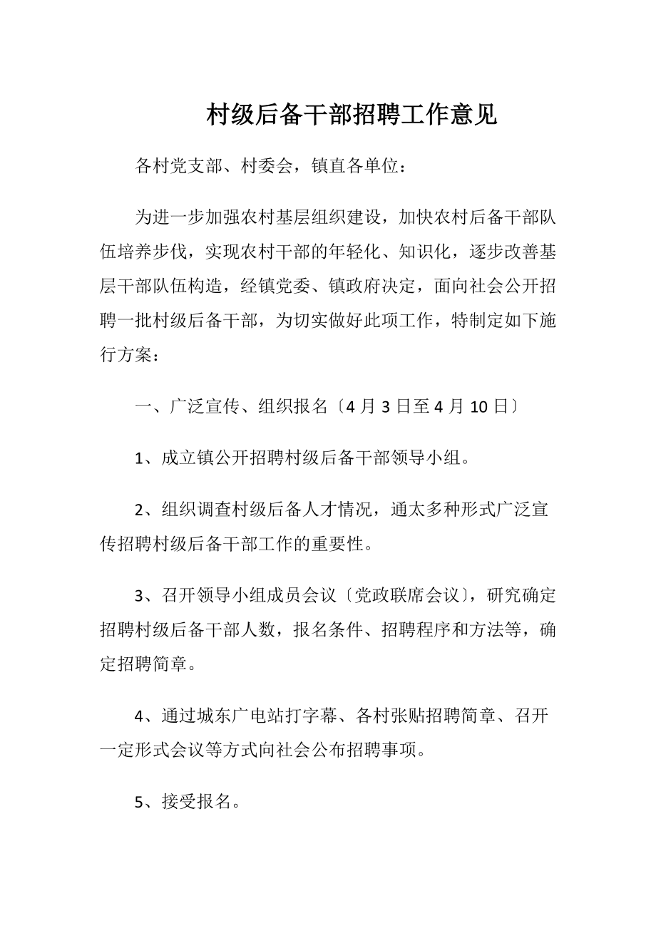 村级后备干部招聘工作意见.docx_第1页