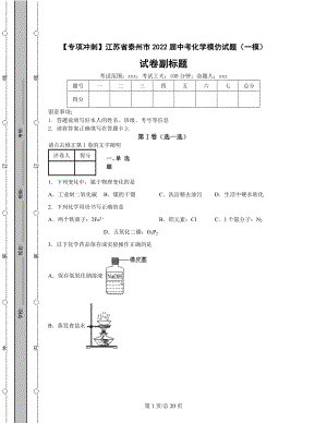 【专项冲刺】江苏省泰州市2022届中考化学模拟试题（一模）（含答案解析）丨可打印.docx