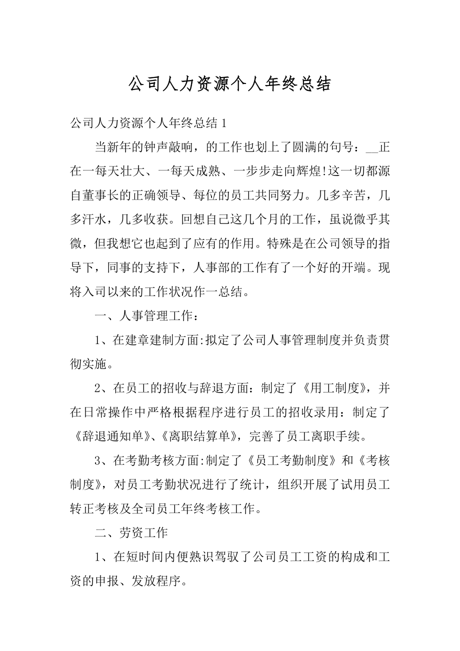 公司人力资源个人年终总结最新.docx_第1页