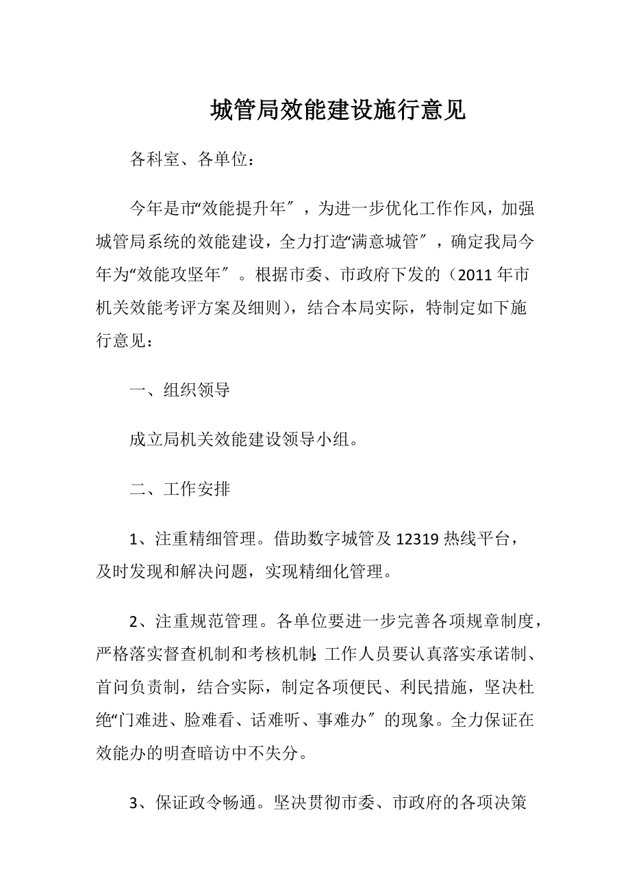 城管局效能建设施行意见.docx_第1页