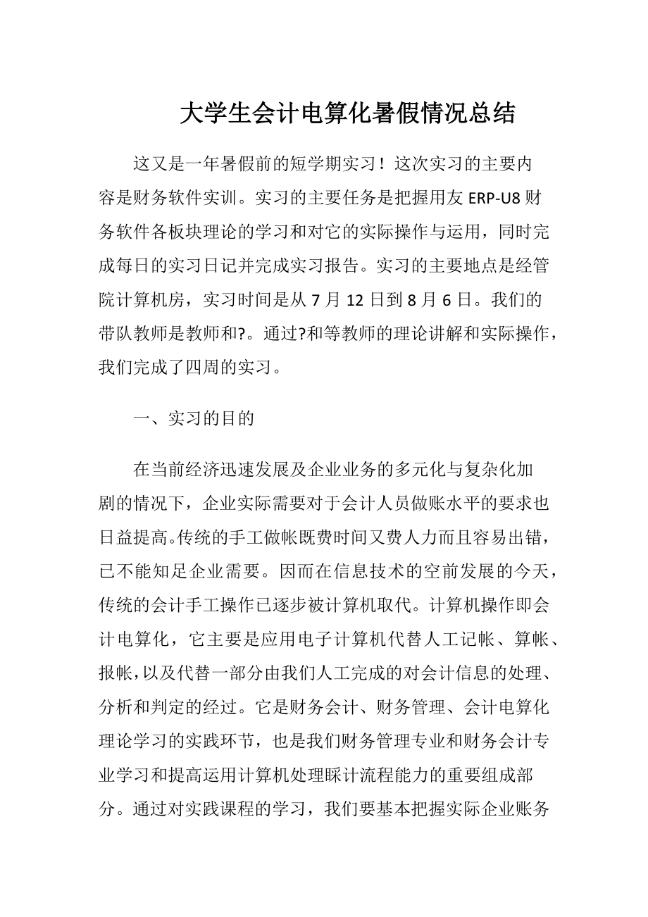 大学生会计电算化暑假情况总结.docx_第1页