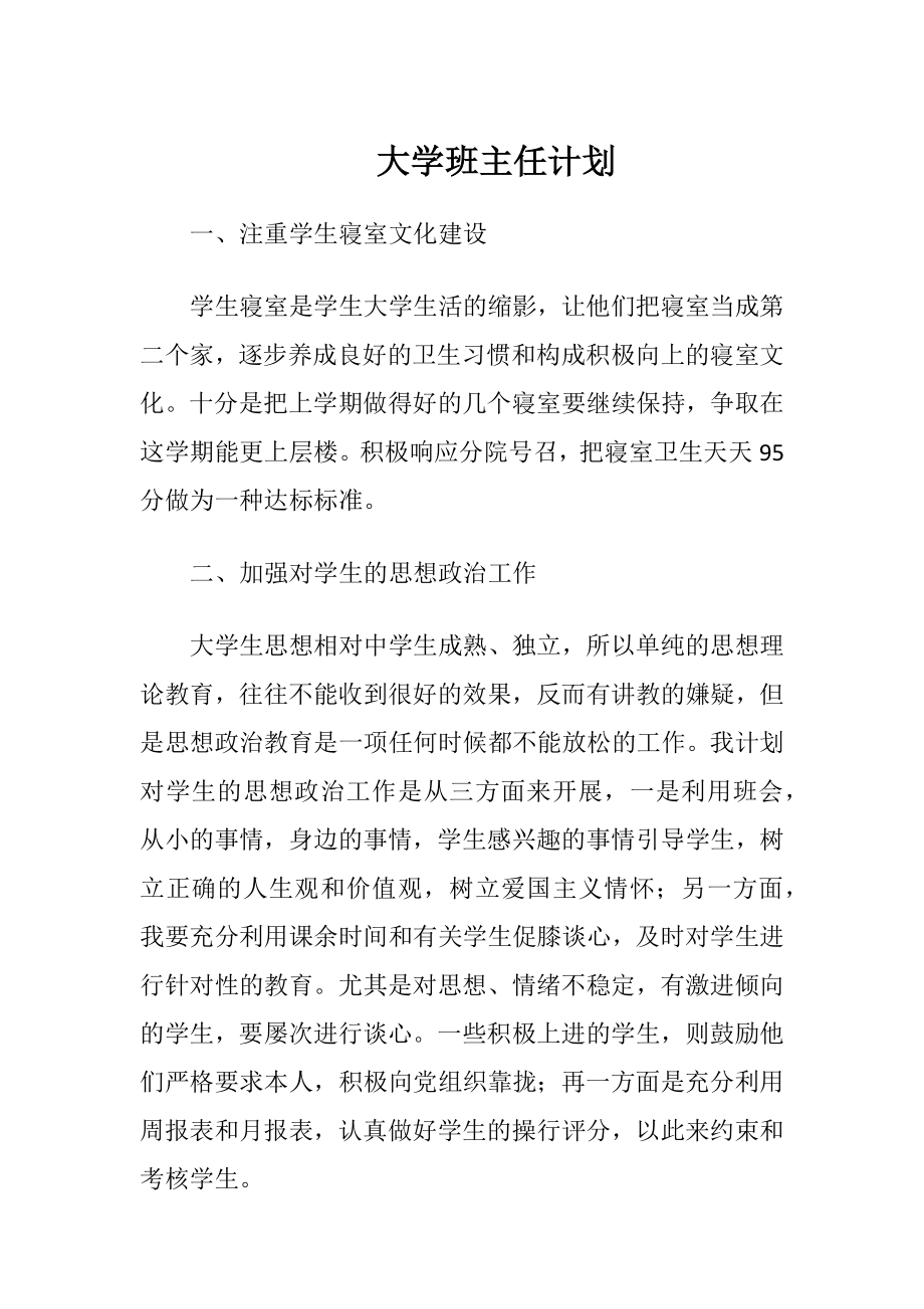 大学班主任计划.docx_第1页