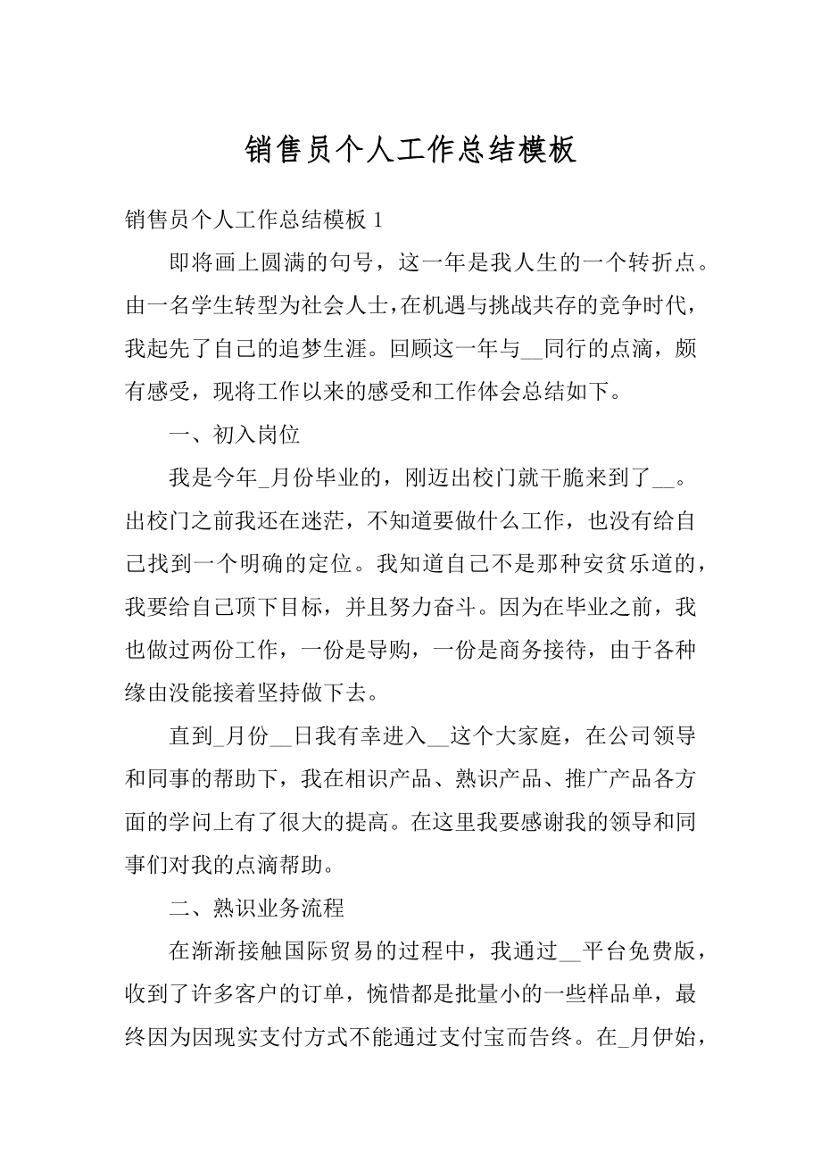 销售员个人工作总结模板范文.docx_第1页