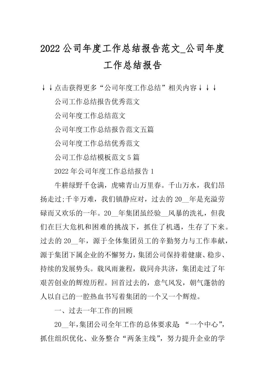 2022公司年度工作总结报告范文_公司年度工作总结报告汇编.docx_第1页