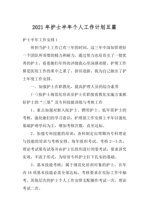 2021年护士半年个人工作计划五篇优质.docx