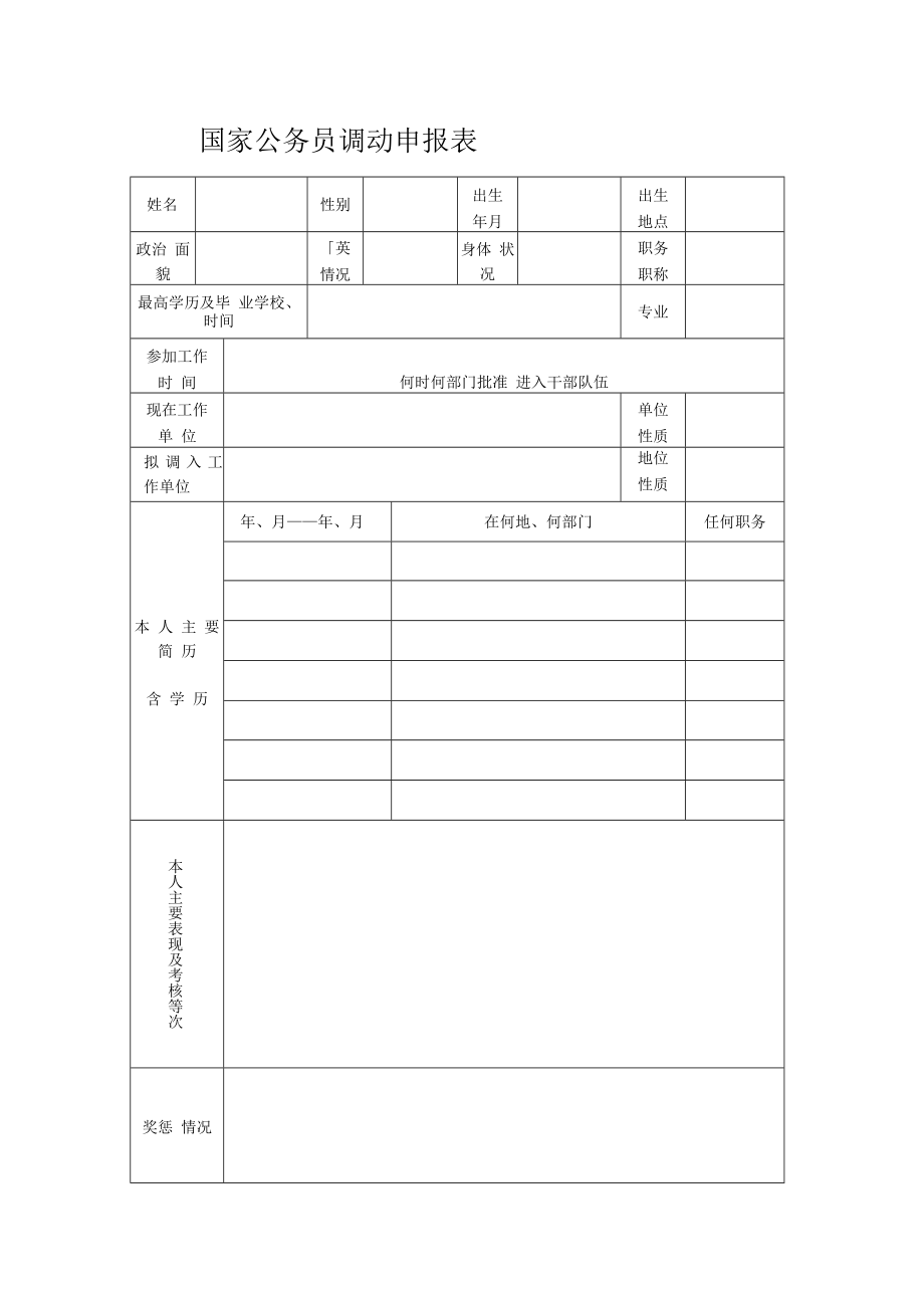 公务员调动申报表.docx_第1页