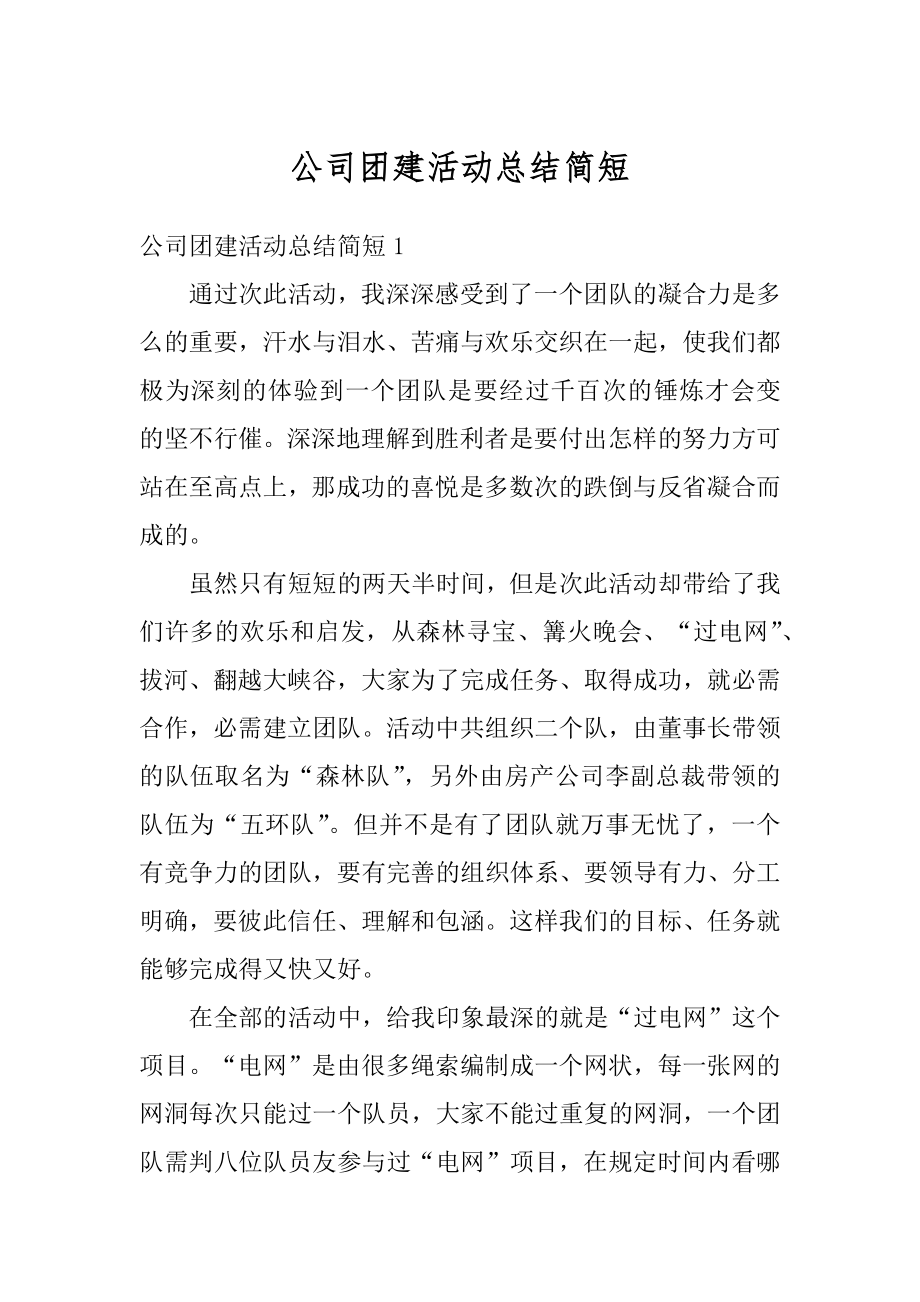 公司团建活动总结简短精编.docx_第1页