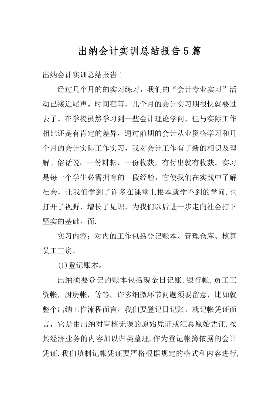 出纳会计实训总结报告5篇汇总.docx_第1页