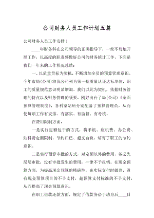 公司财务人员工作计划五篇汇总.docx