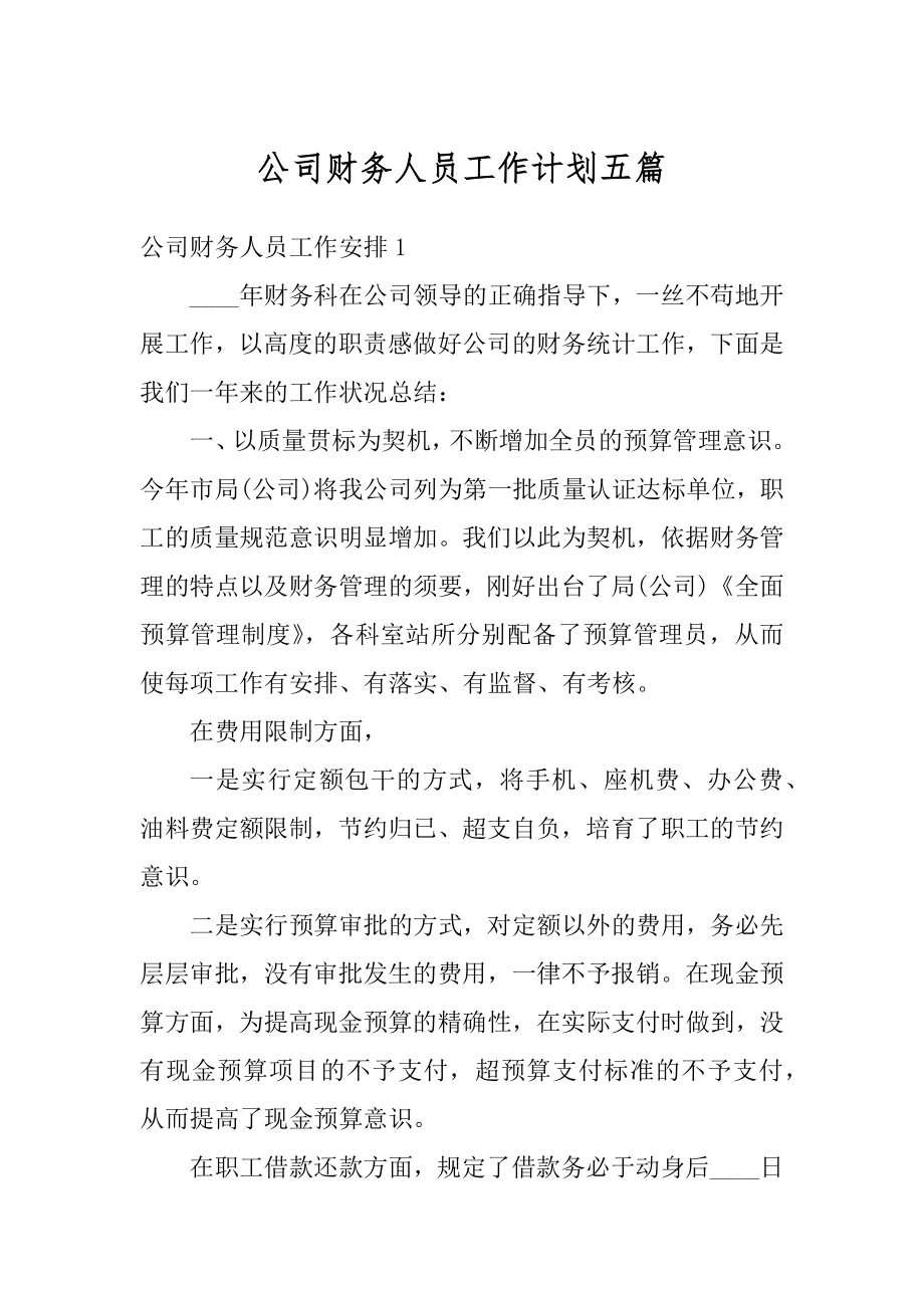 公司财务人员工作计划五篇汇总.docx_第1页