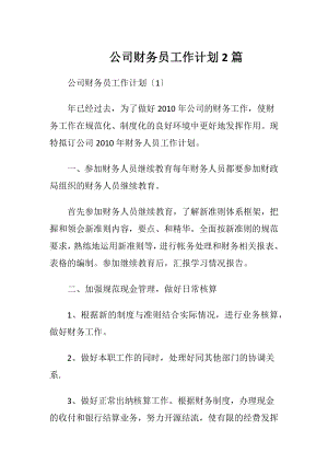 公司财务员工作计划2篇.docx