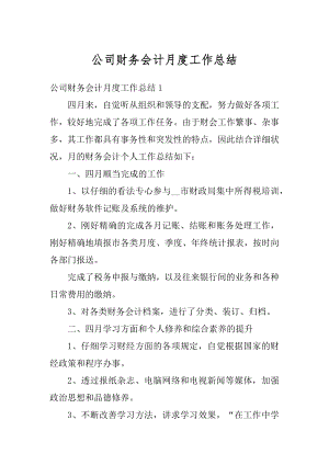 公司财务会计月度工作总结优质.docx