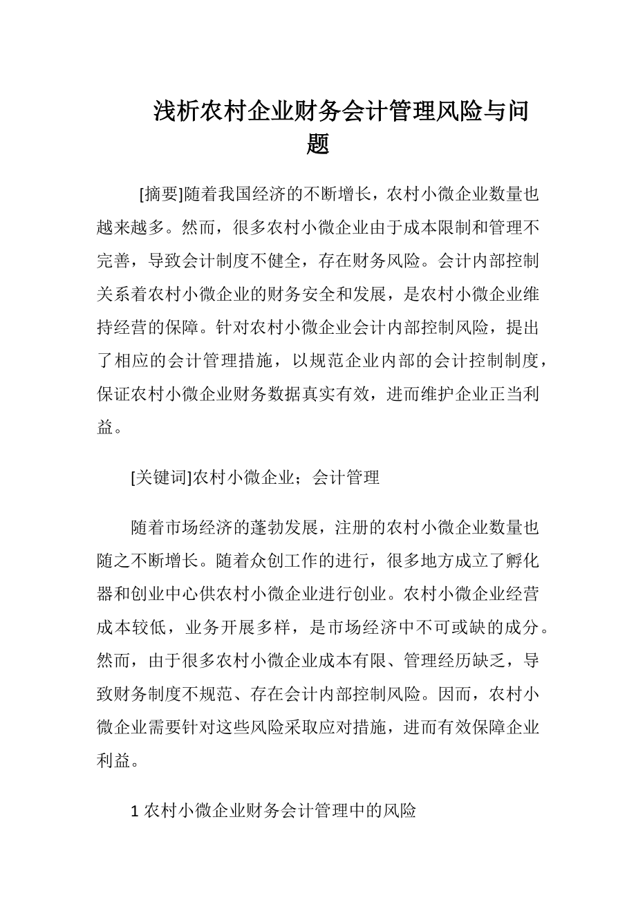 浅析农村企业财务会计管理风险与问题-精品文档.docx_第1页