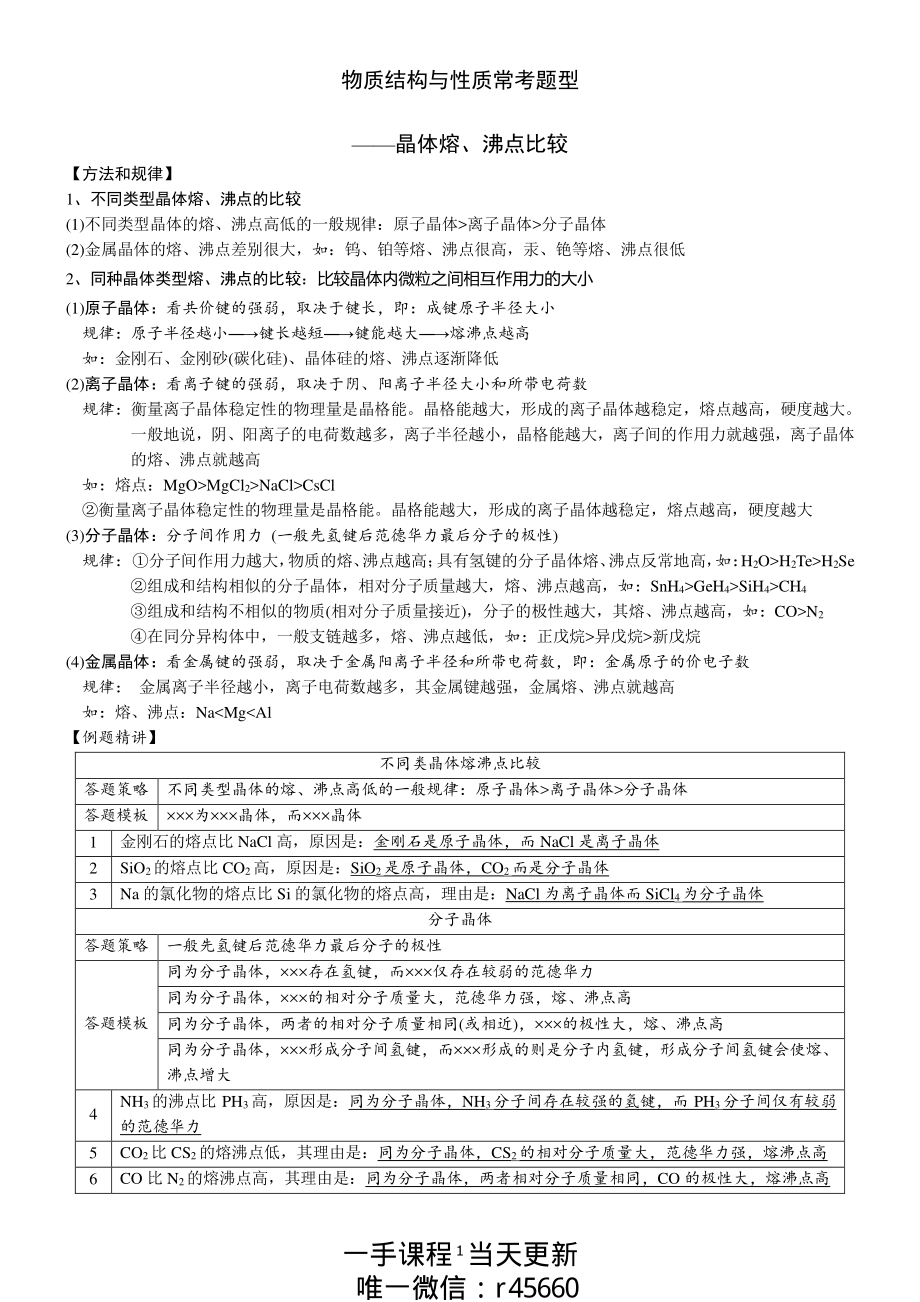 2022高考物质结构熔沸点比较答题模板.pdf_第1页