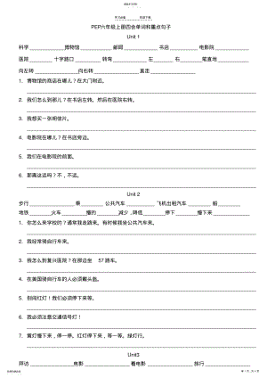 2022年新版PEP六年级上册四会单词和重点句子 .pdf