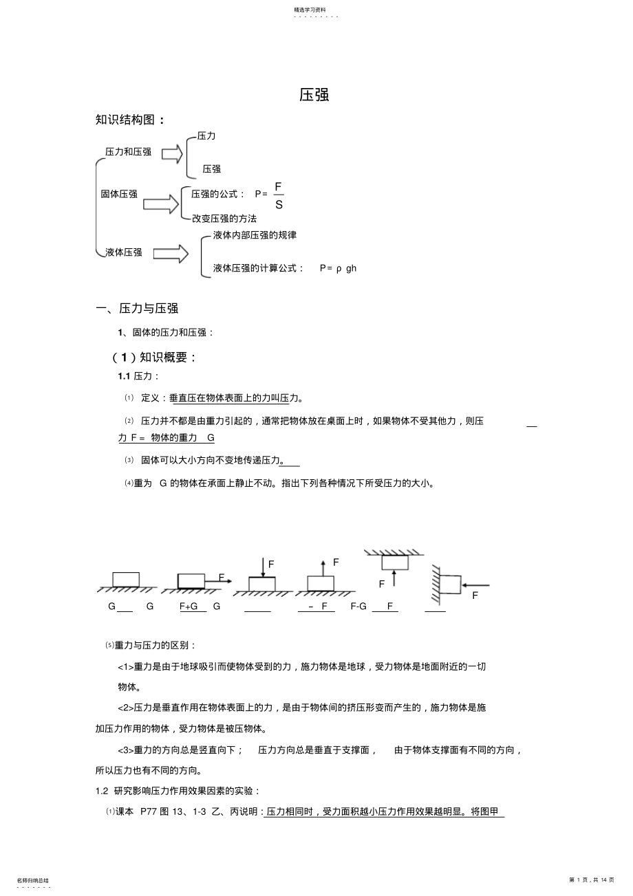 2022年星火教育优秀案例--初三物理压强专题复习教案 .pdf_第1页