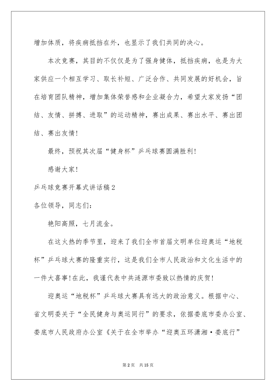 2022乒乓球比赛开幕式讲话稿范文.docx_第2页