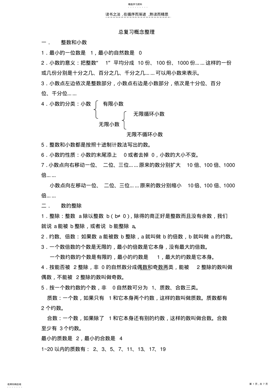 2022年新人教版小学数学总复习概念整理 .pdf_第1页