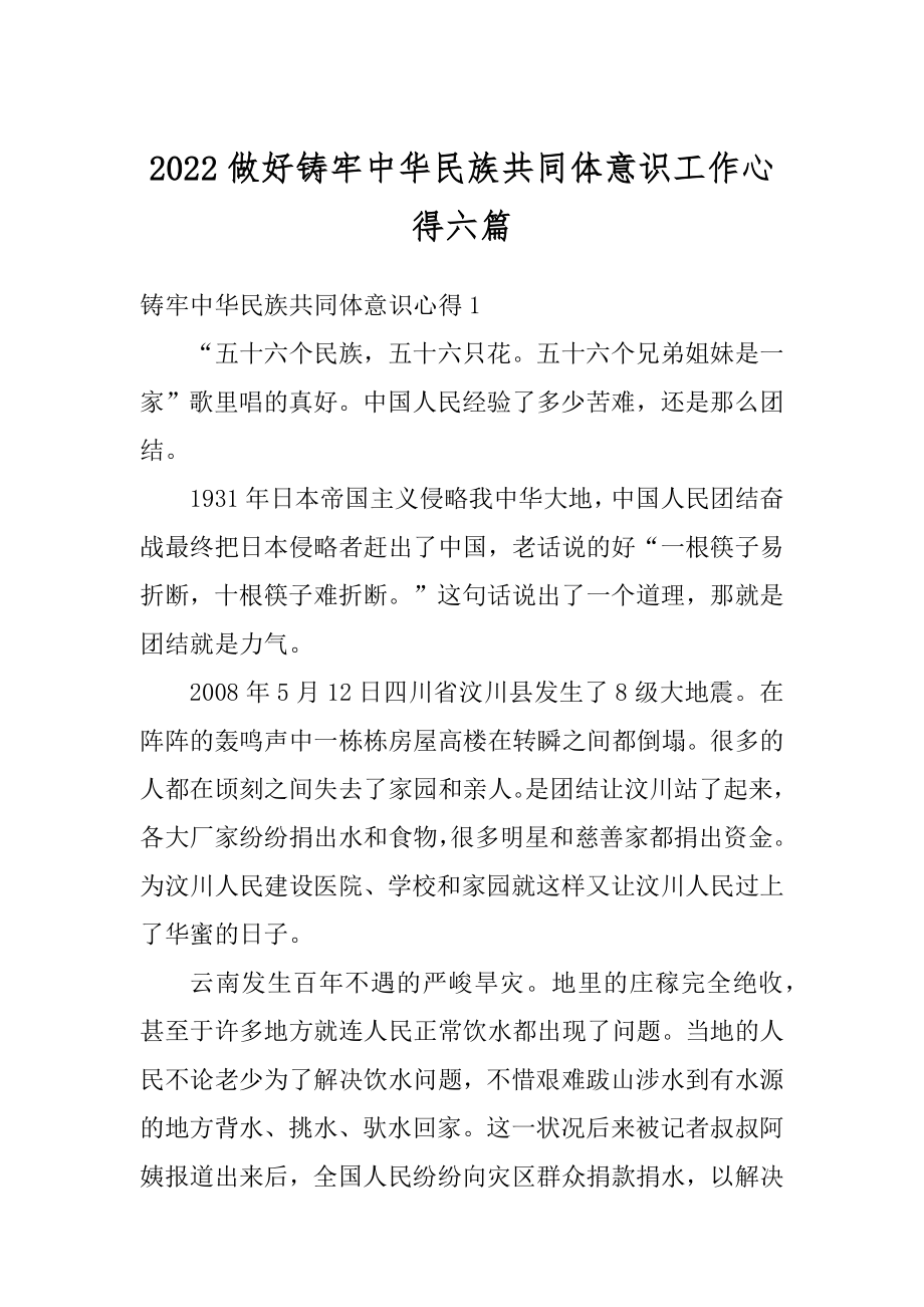 2022做好铸牢中华民族共同体意识工作心得六篇.docx_第1页