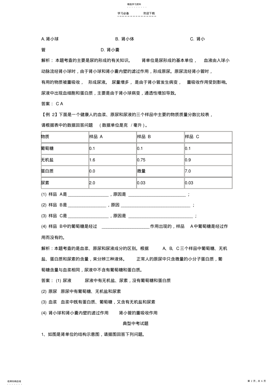 2022年新人教版中考生物专题复习人体内废物的排出 .pdf_第2页