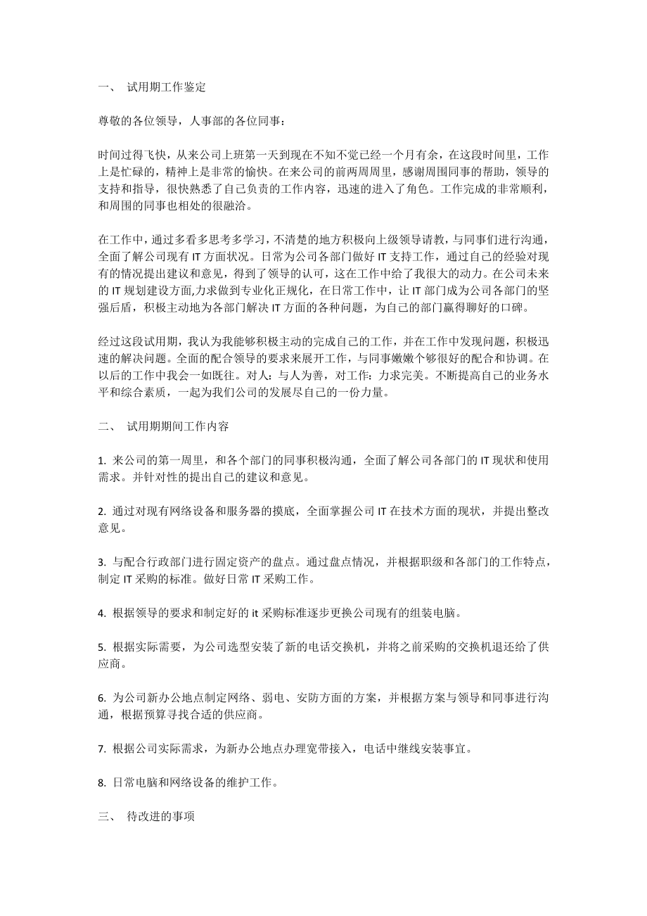 企业年度回顾报告岗位部门公司汇报资料 IT转正3.doc_第1页