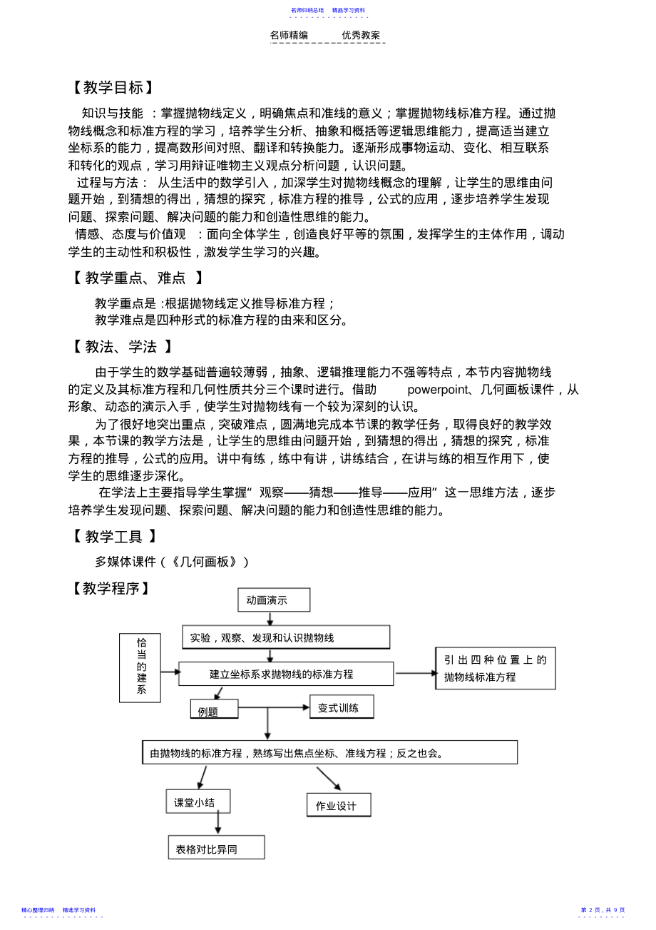 2022年“抛物线及其标准方程”教学设计 2.pdf_第2页