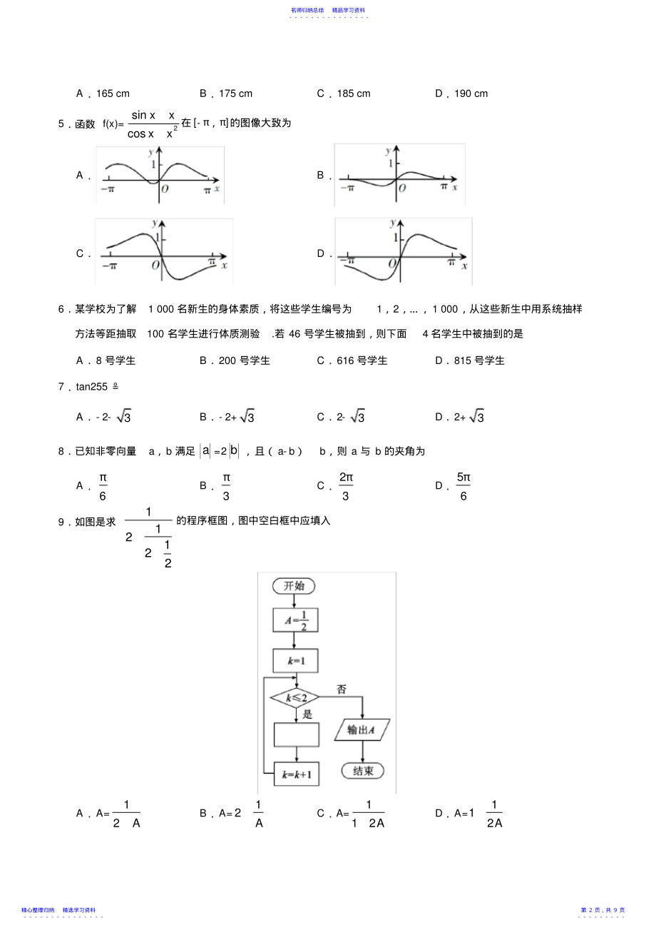 2022年2021年全国I卷文科数学高考真题 .pdf_第2页