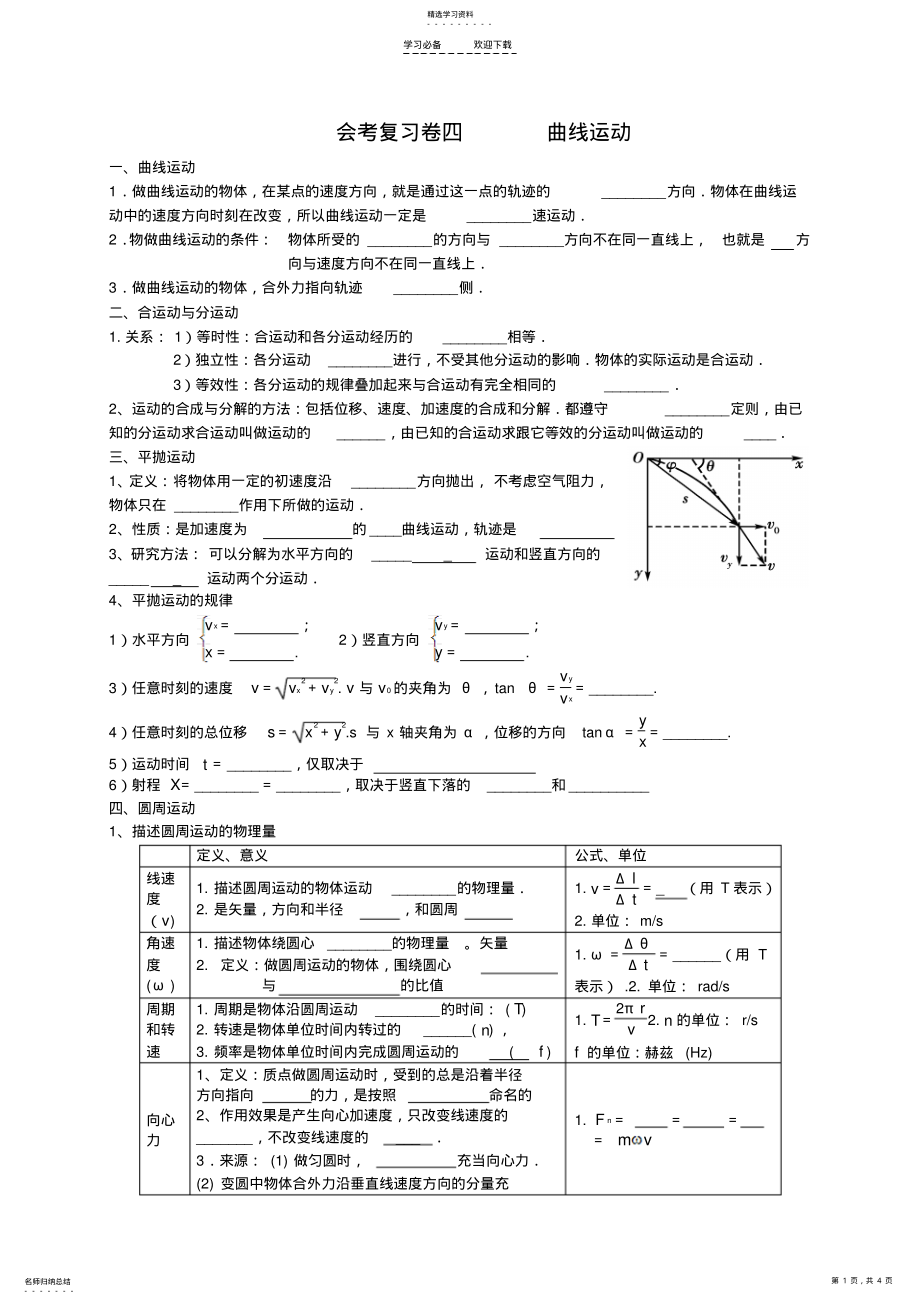 2022年曲线运动知识点会考 .pdf_第1页