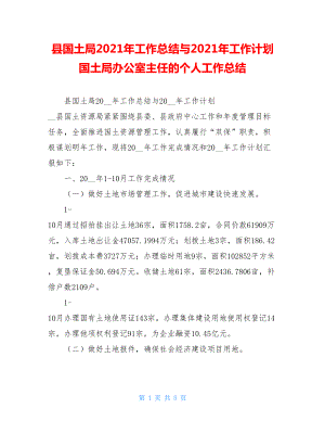 县国土局2021年工作总结与2021年工作计划国土局办公室主任的个人工作总结.doc