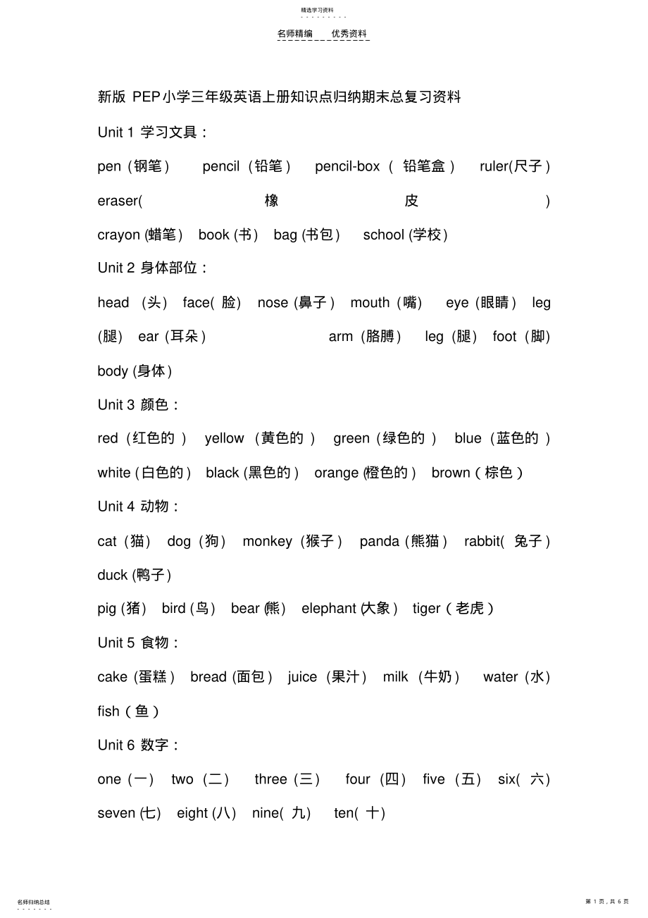 2022年新版PEP三年级英语上册知识点归纳期末总复习资料 .pdf_第1页