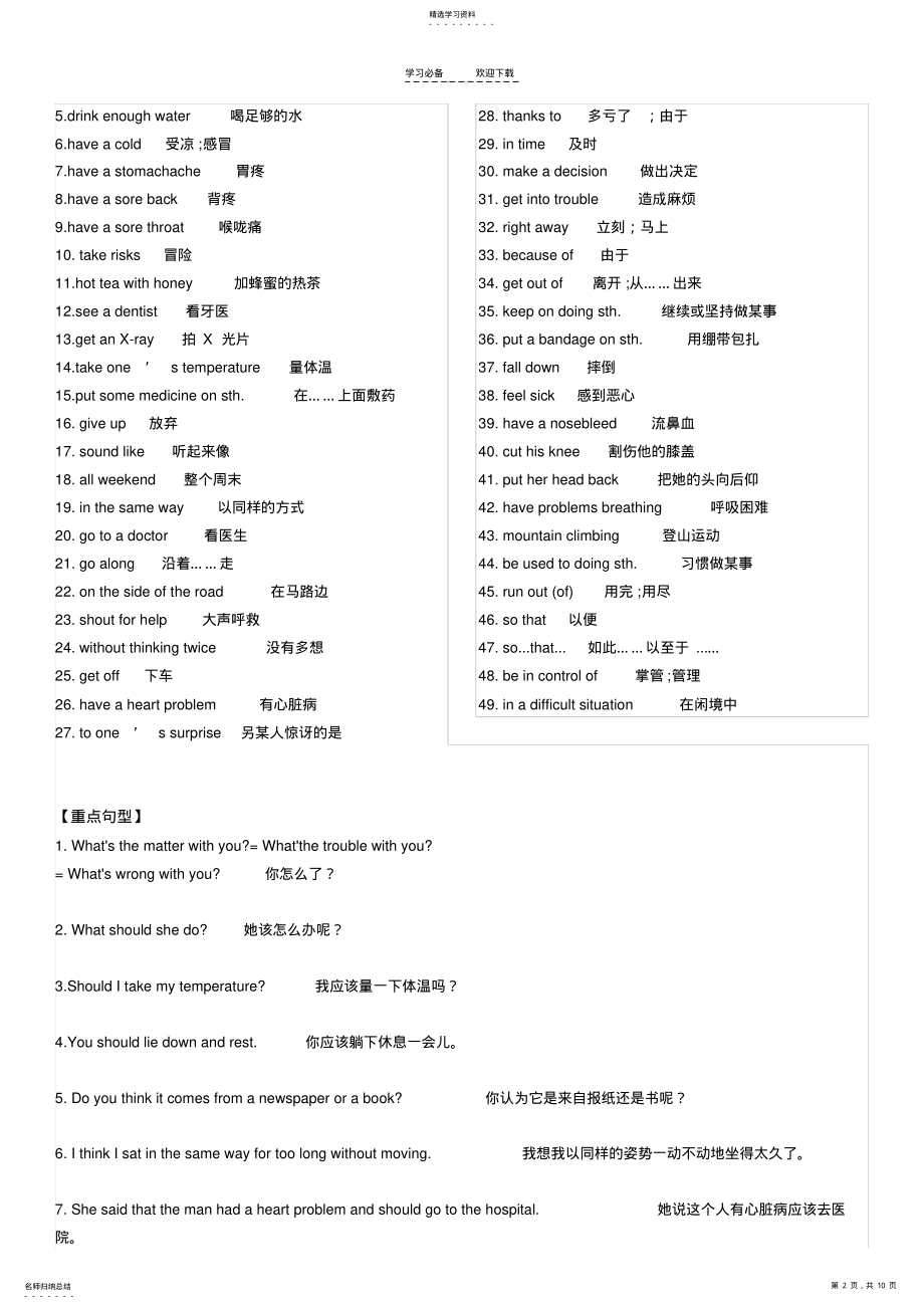 2022年新人教八年级下册英语重点单词、短语、句子 .pdf_第2页