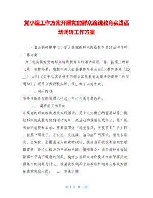 党小组工作方案开展党的群众路线教育实践活动调研工作方案.doc