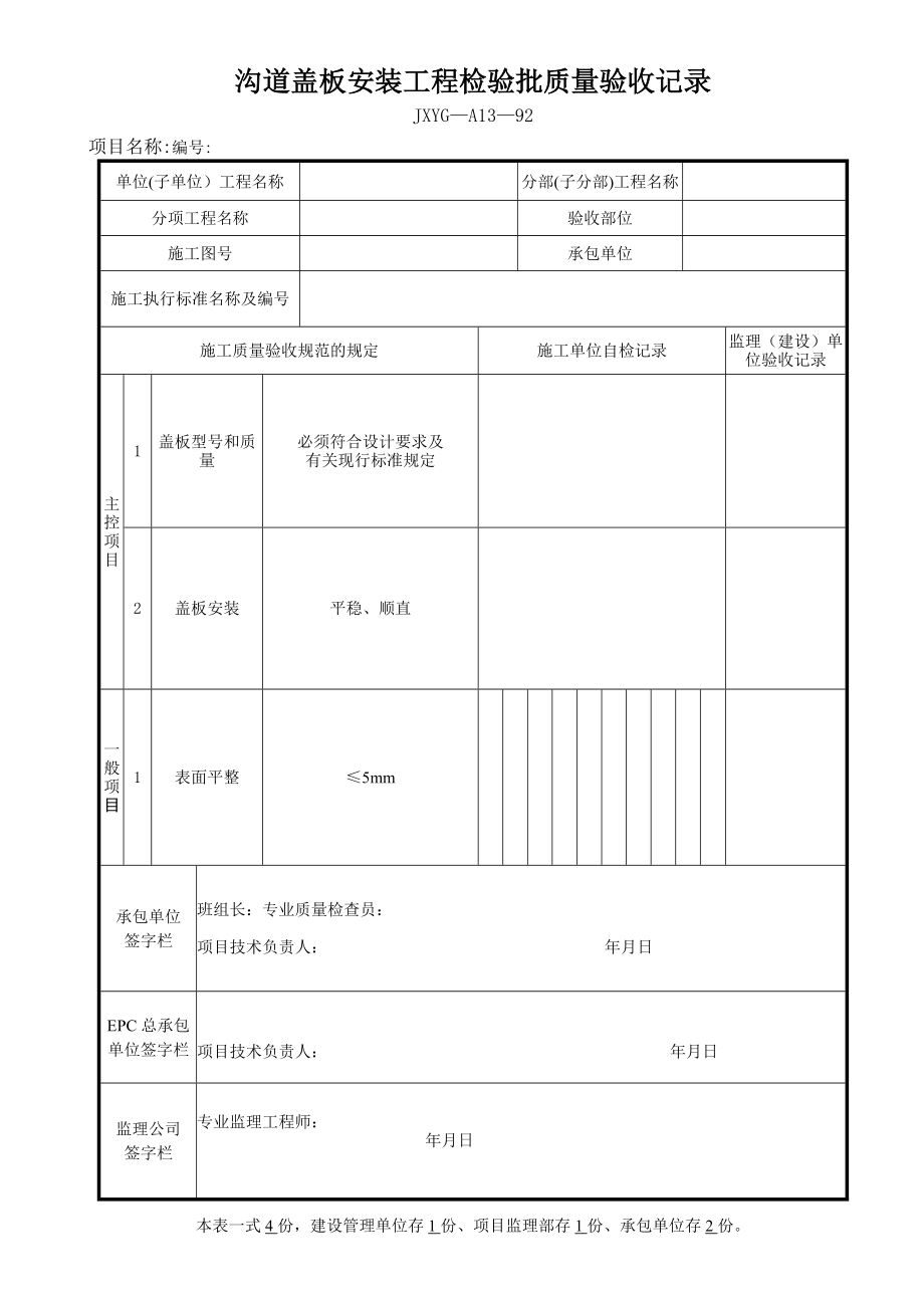 沟道盖板安装工程检验批质量验收记录.doc_第1页