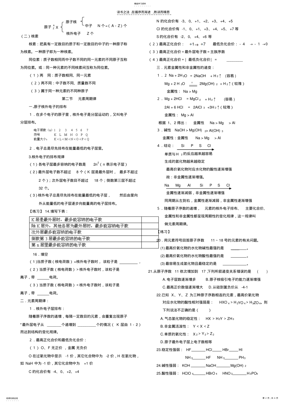 2022年新人教版高中化学必修二全册知识点总结 .pdf_第2页