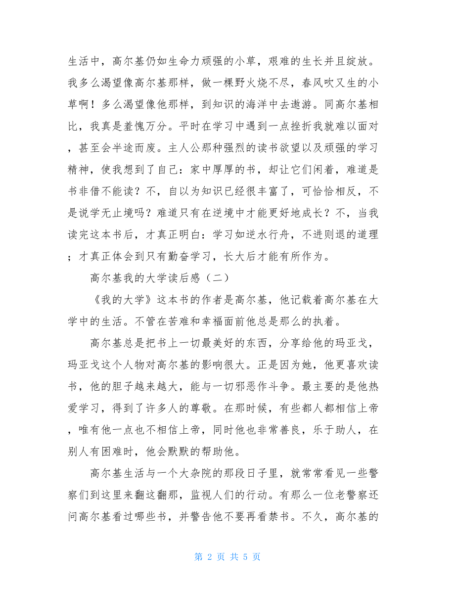 读高尔基我的大学有感高尔基我的大学读后感.doc_第2页